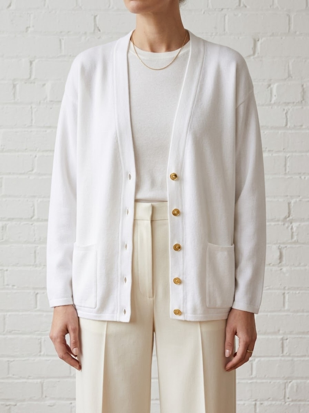 Vintage Liz Sport White Cotton Cardigan Small Gold Buttons Old Money Preppy